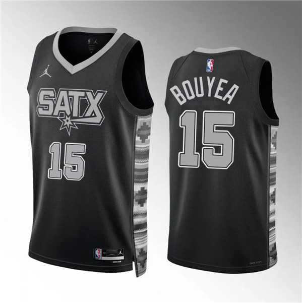 Men%27s San Antonio Spurs #15 Jamaree Bouyea Black Statement Edition Stitched Basketball Jersey Dzhi->san antonio spurs->NBA Jersey